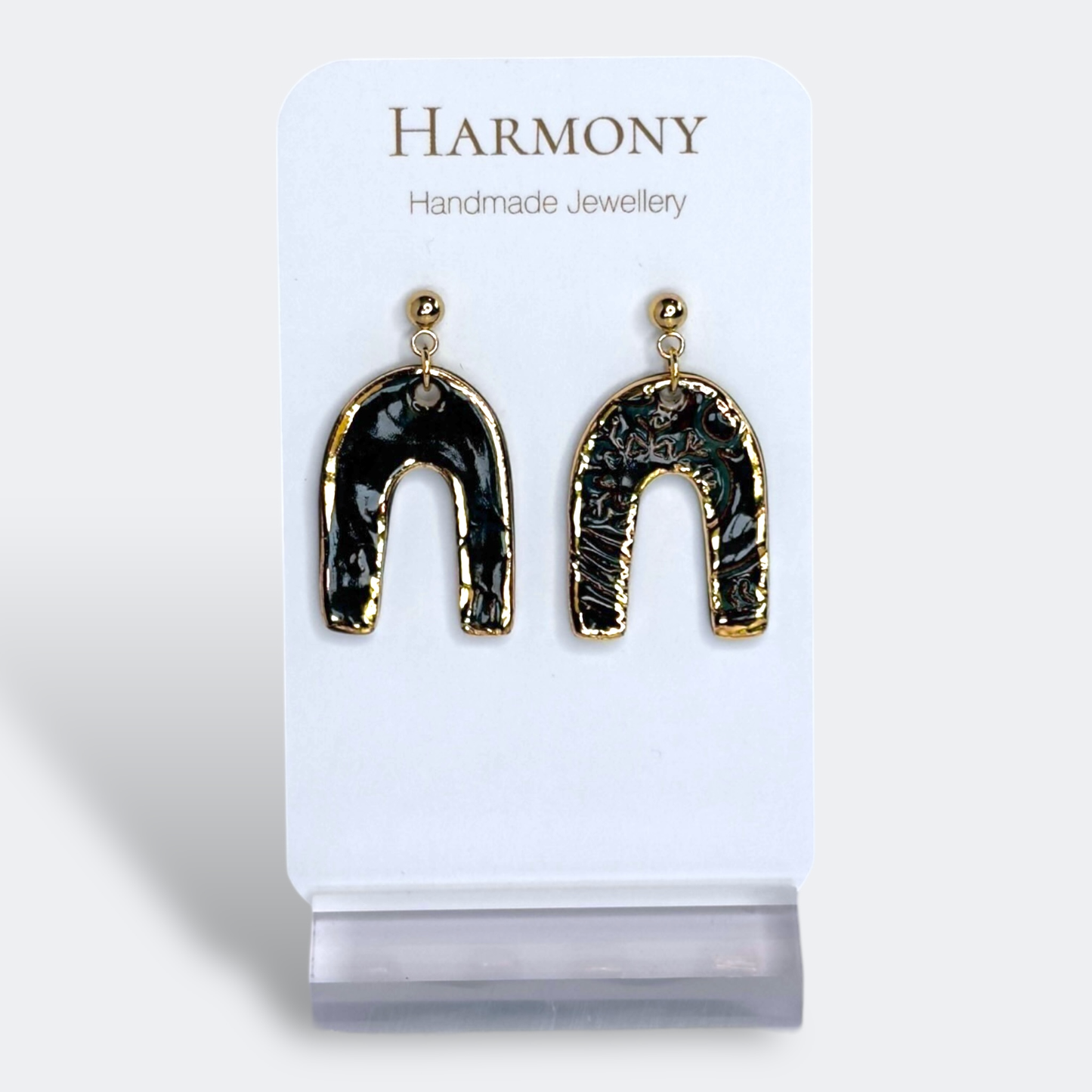 Midnight Teal horseshoe curve Ceramic Drop Earrings