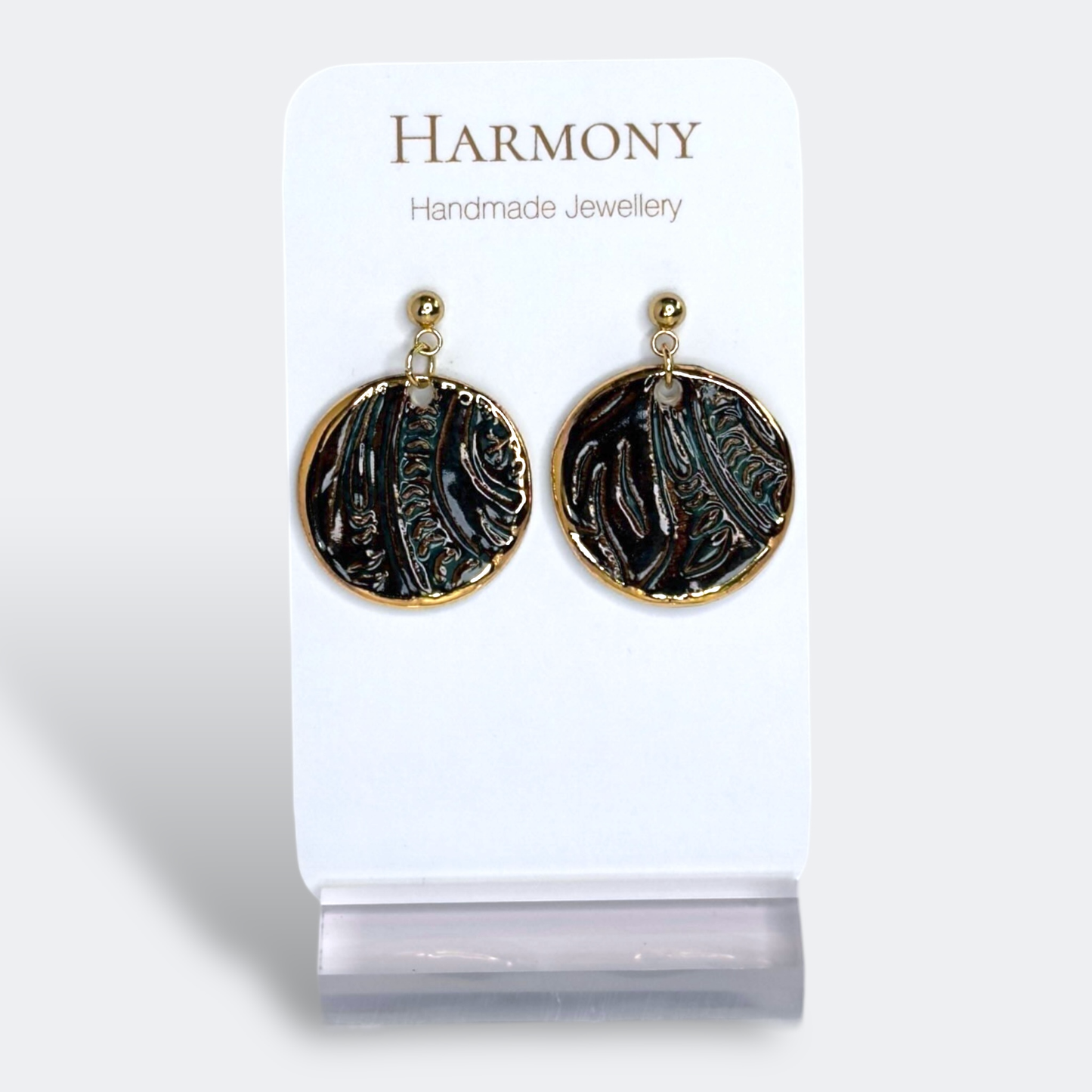 Midnight Teal Bold Round Ceramic Drop Earrings