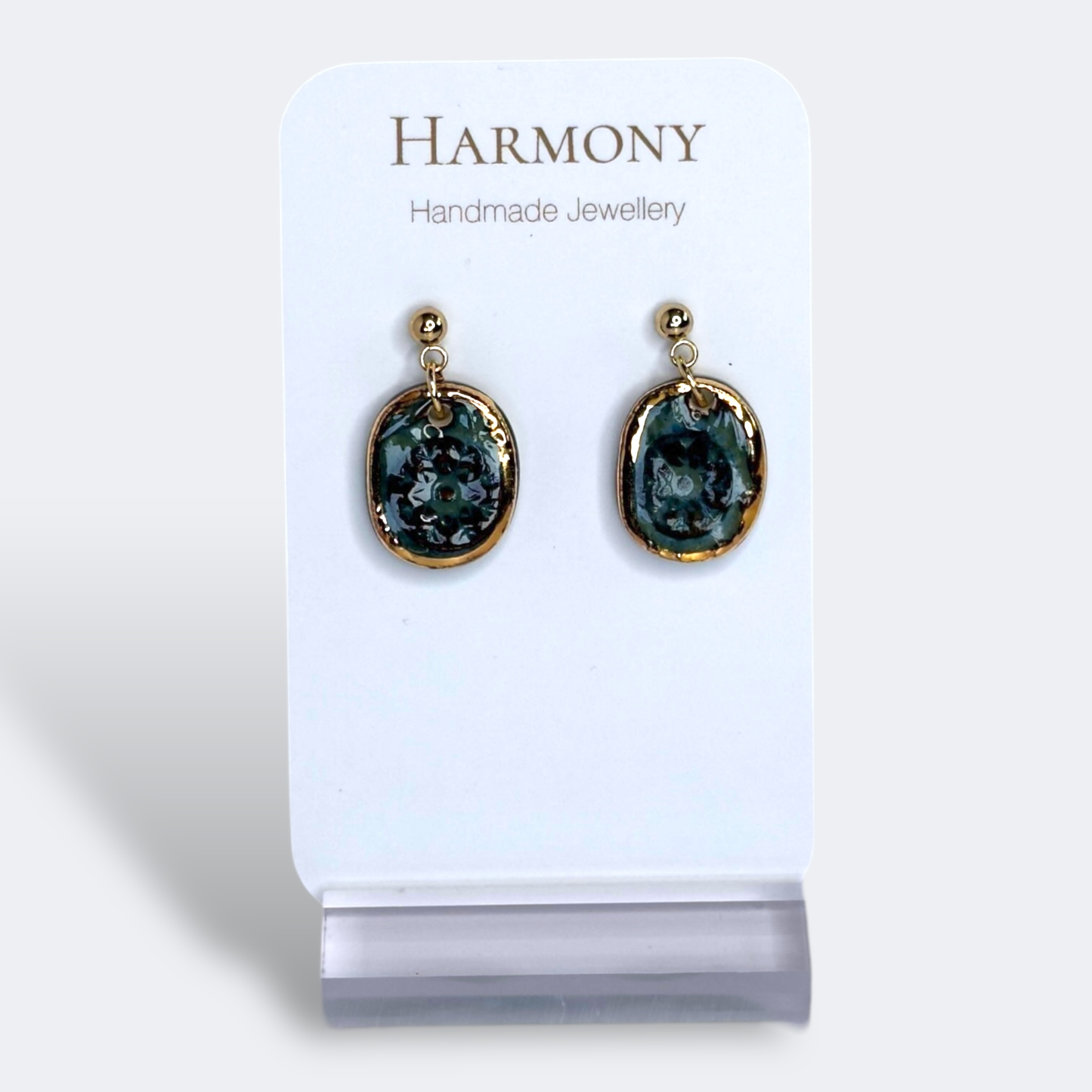 Midnight Teal Oval Ceramic Drop Earrings