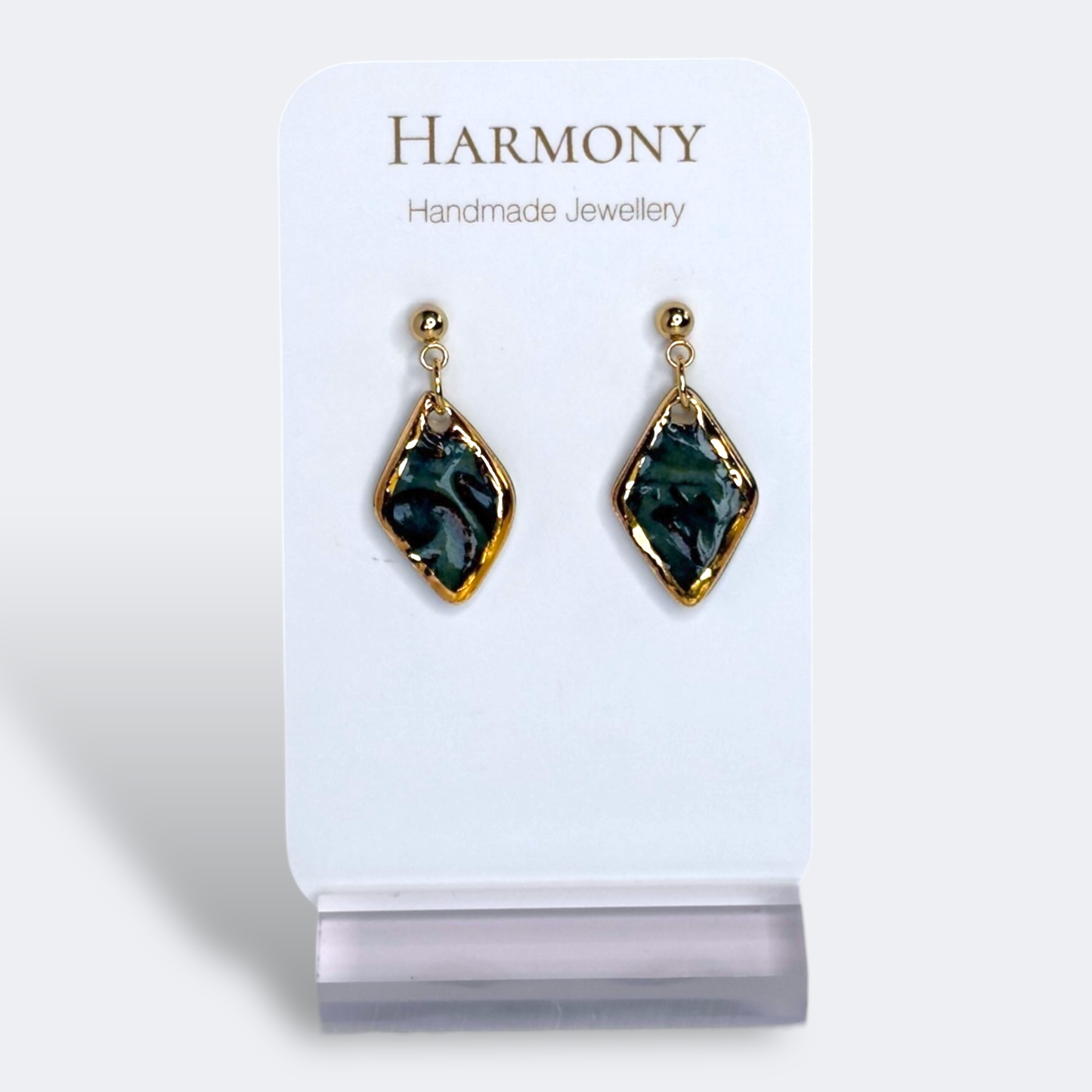 Midnight Teal Small Diamond Ceramic Drop Earrings