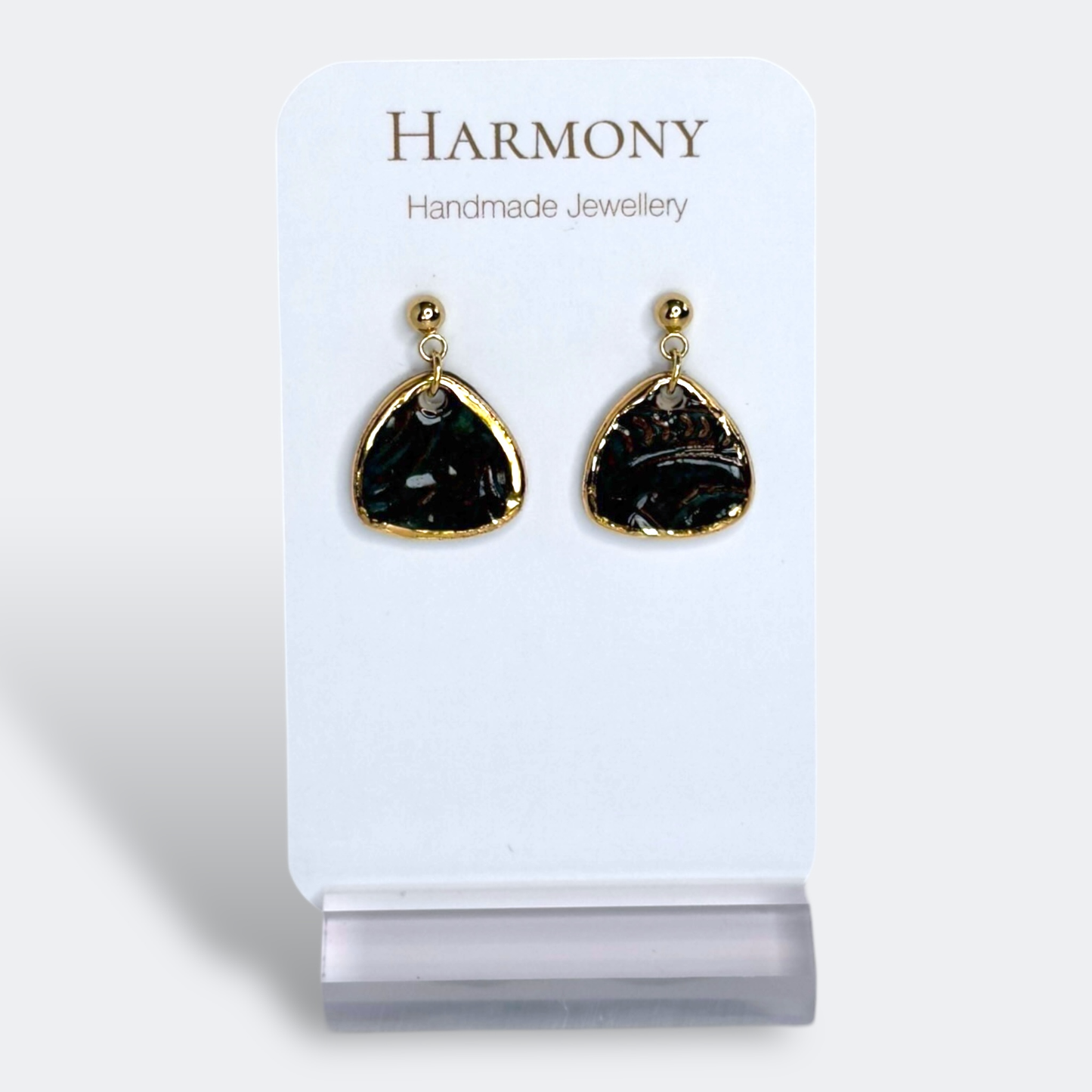 Midnight Teal Pear Ceramic Drop Earrings