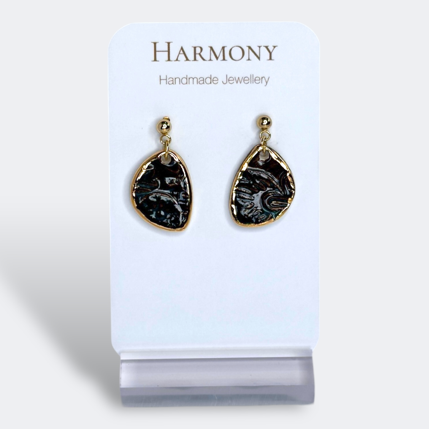 Midnight Teal Irregular Teardrop Ceramic Drop Earrings