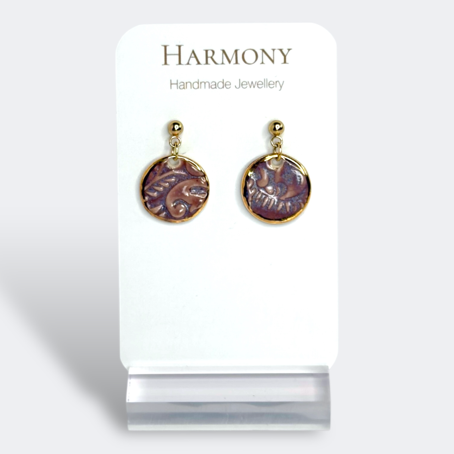 Lavender Mist Circle Ceramic Drop Earrings