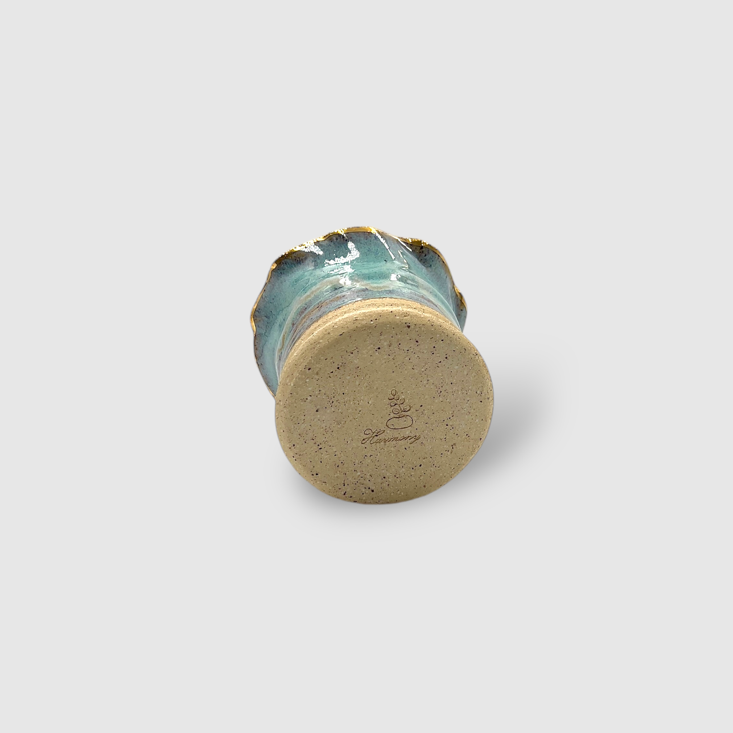 Aromatic Candle in Handmade Gold & Blue Ceramic Candle Holder Medium - CFBM02