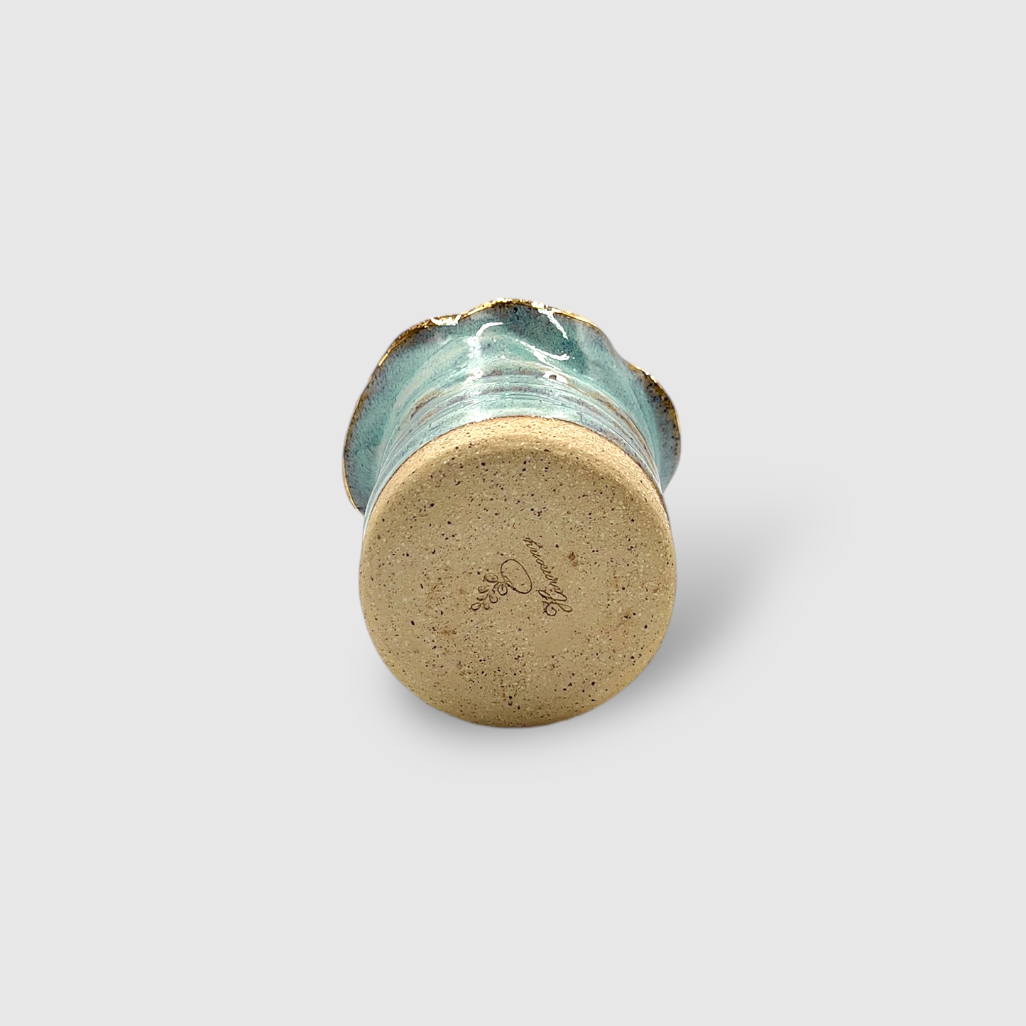 Aromatic Candle in Handmade Gold & Blue Ceramic Candle Holder Medium - CFBL02