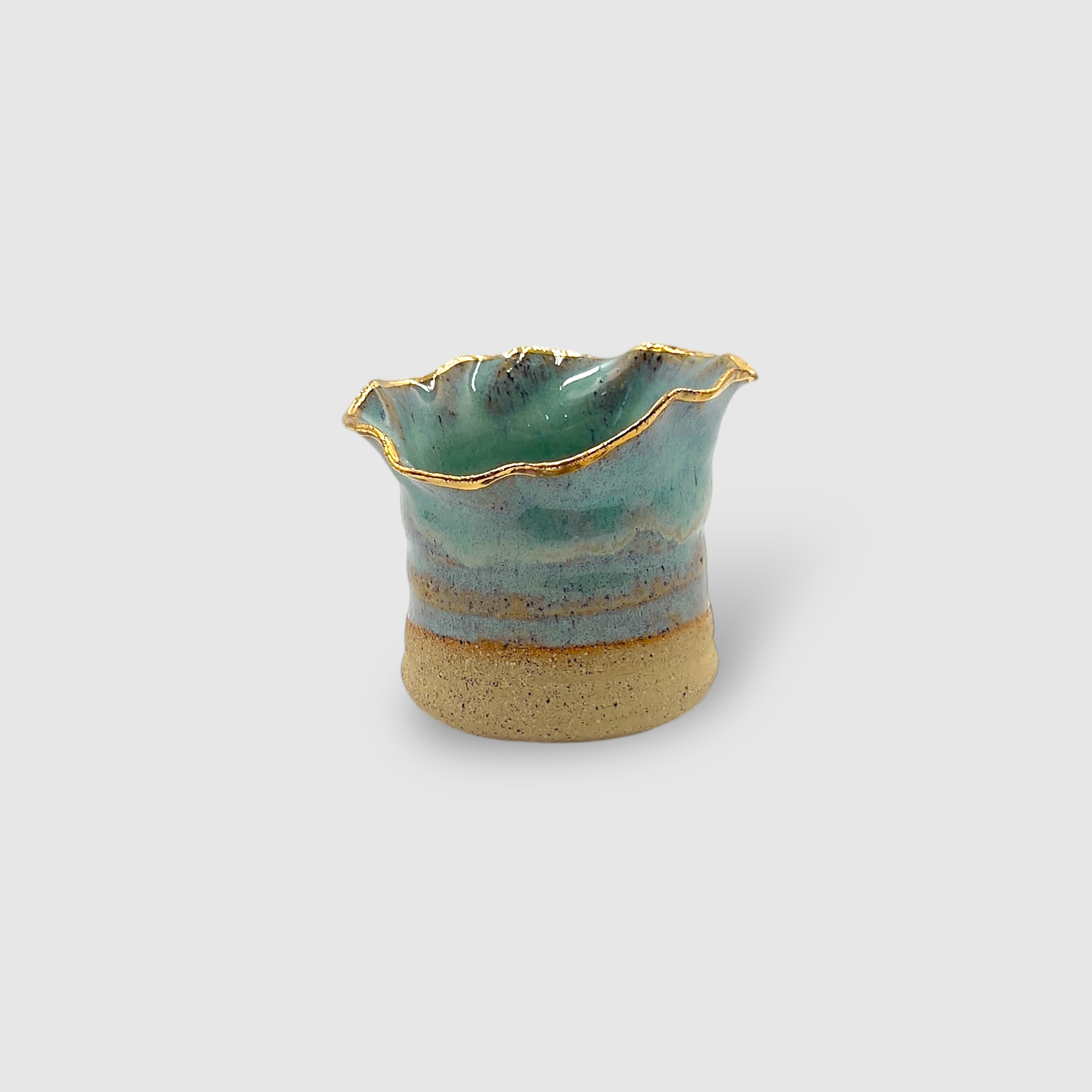 Aromatic Candle in Handmade Gold & Blue Ceramic Candle Holder Medium - CFBM02