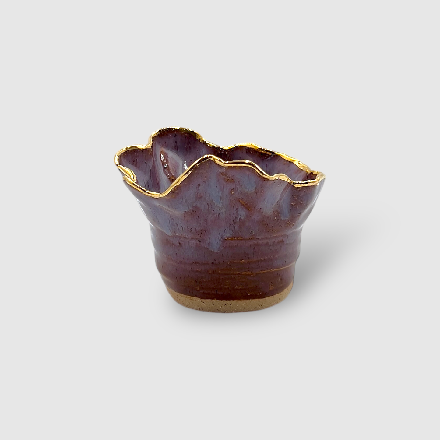 Aromatic Candle in Unique Handmade Gold & Purple Ceramic Holder - Small - CFPS02