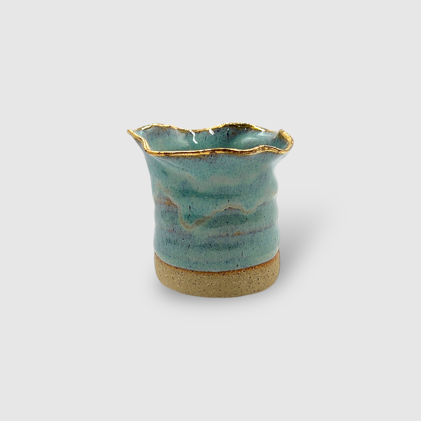 Aromatic Candle in Handmade Gold & Blue Ceramic Candle Holder Medium - CFBL02