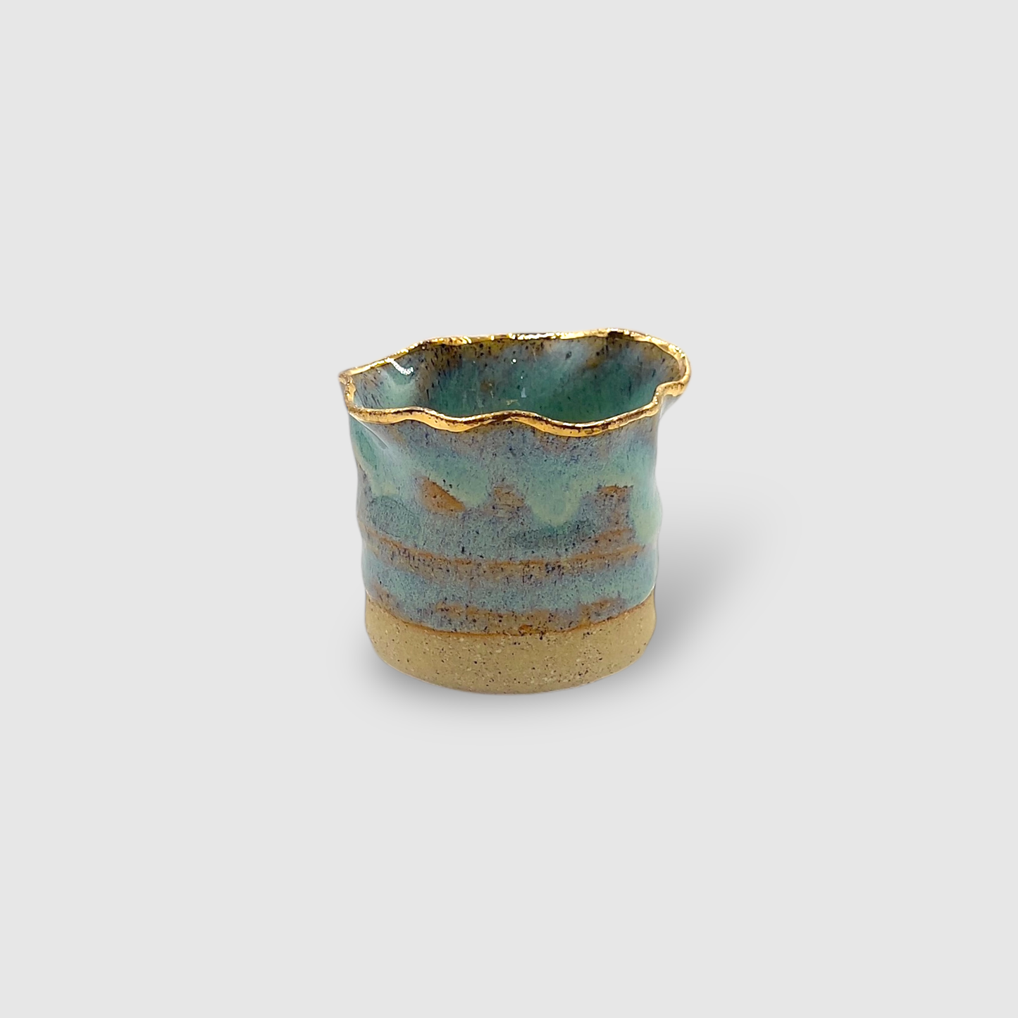 Aromatic Candle in Handmade Gold & Blue Ceramic Candle Holder Small - CFBS02