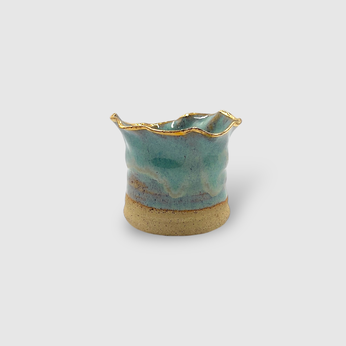 Aromatic Candle in Handmade Gold & Blue Ceramic Candle Holder Medium - CFBM02