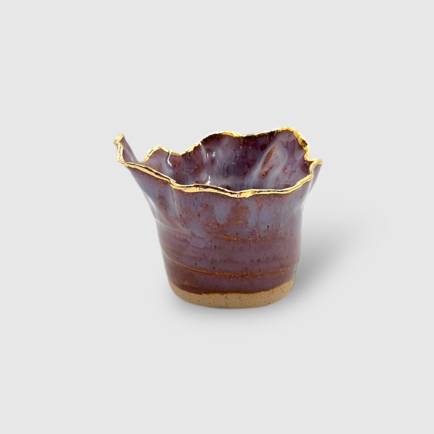 Aromatic Candle in Unique Handmade Gold & Purple Ceramic Holder - Small - CFPS02