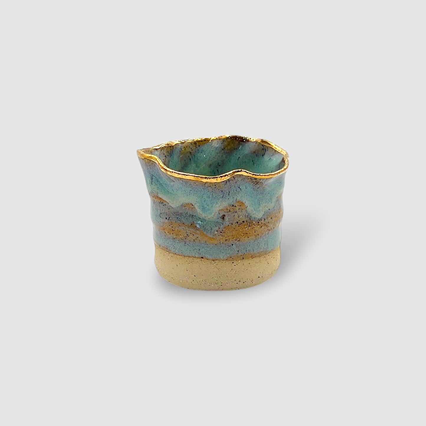 Aromatic Candle in Handmade Gold & Blue Ceramic Candle Holder Small - CFBS02