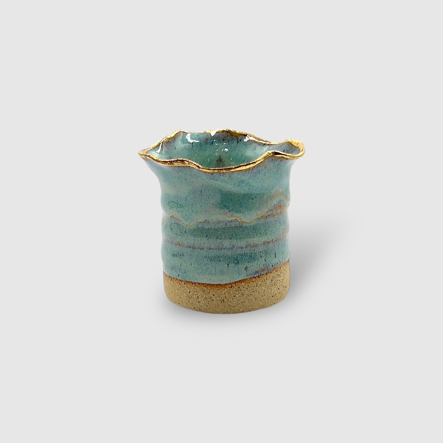 Aromatic Candle in Handmade Gold & Blue Ceramic Candle Holder Medium - CFBL02
