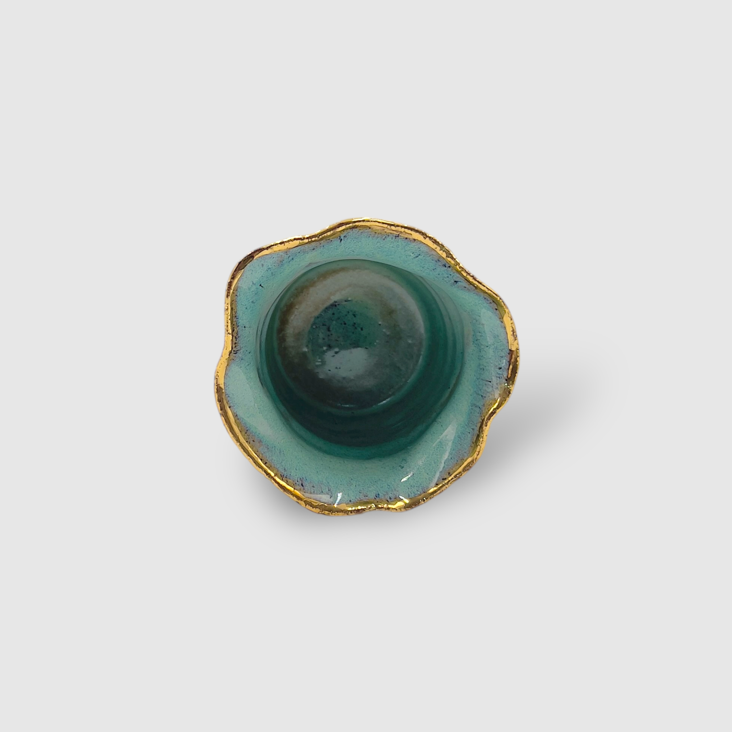 Aromatic Candle in Handmade Gold & Blue Ceramic Candle Holder Medium - CFBL02