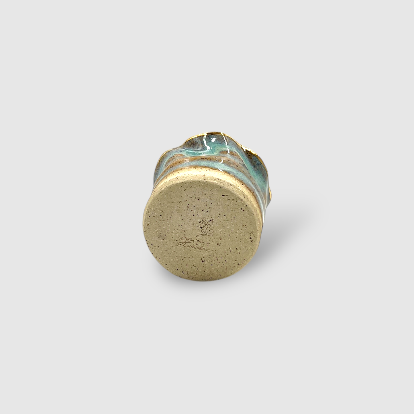 Aromatic Candle in Handmade Gold & Blue Ceramic Candle Holder Small - CFBS03