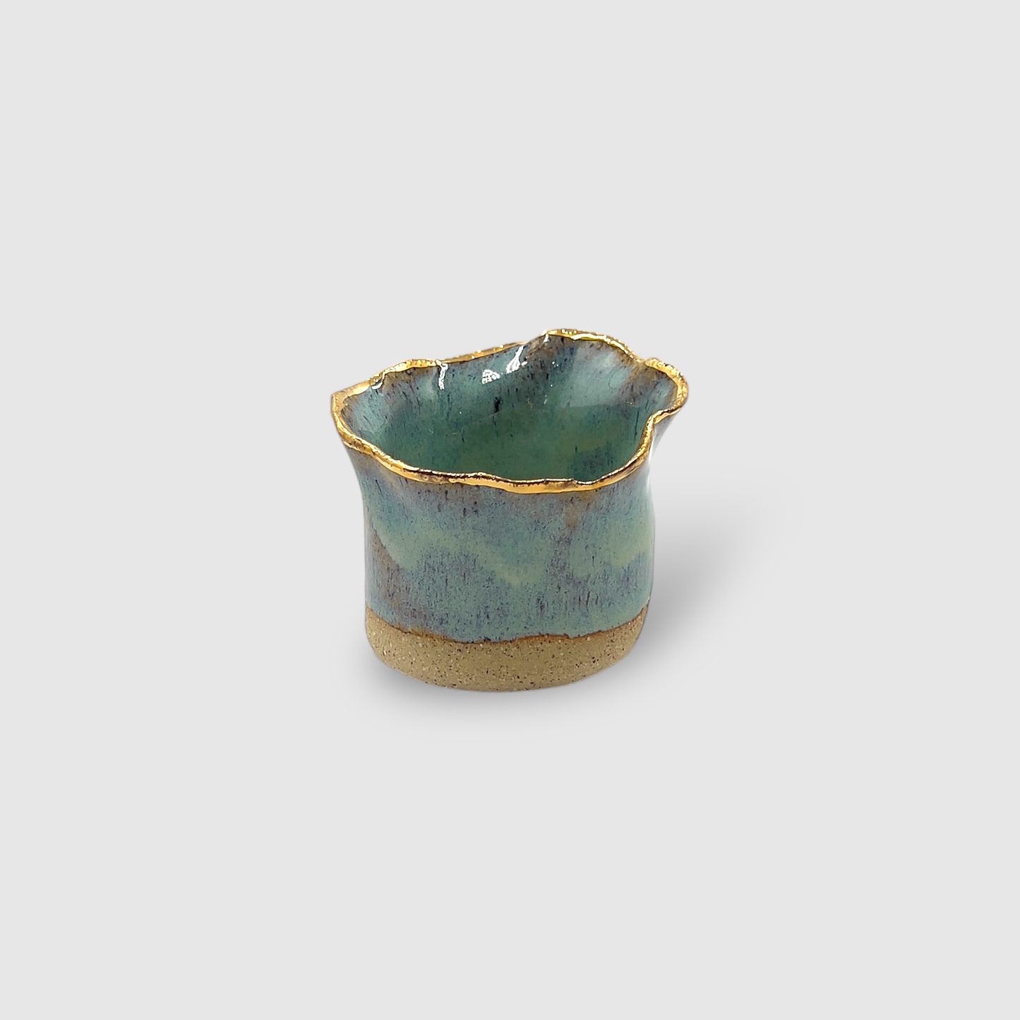 Aromatic Candle in Handmade Gold & Blue Ceramic Candle Holder Small - CFBS03