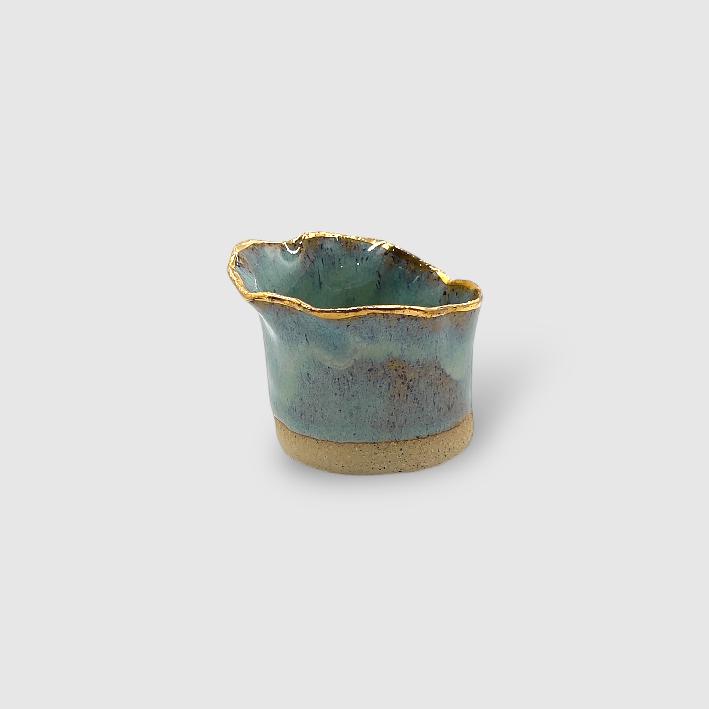 Aromatic Candle in Handmade Gold & Blue Ceramic Candle Holder Small - CFBS03