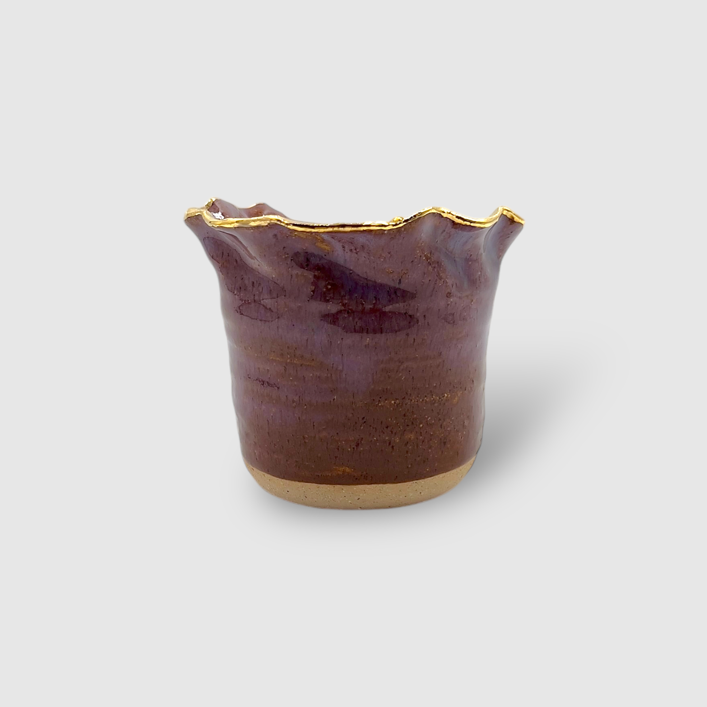 Aromatic Candle in Unique Handmade Gold & Purple Ceramic Holder - Large - CFPL03