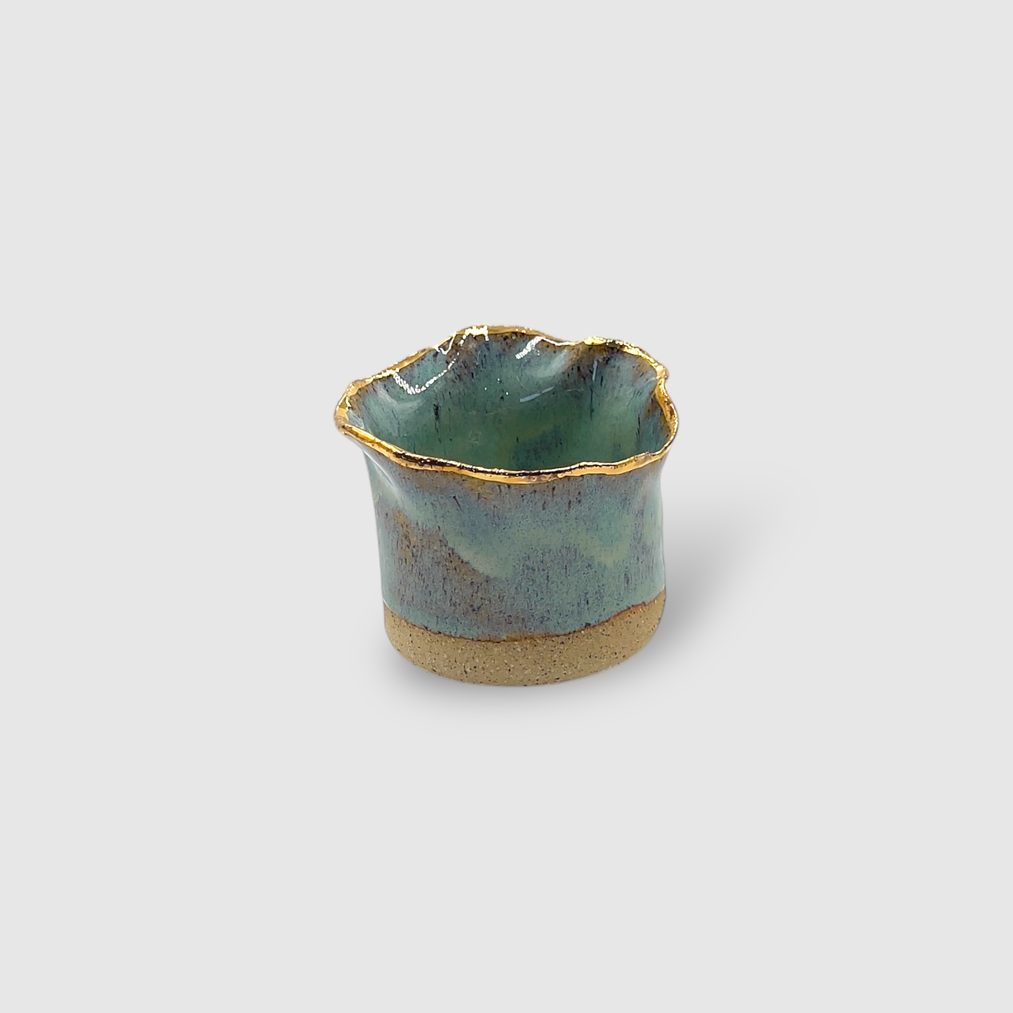 Aromatic Candle in Handmade Gold & Blue Ceramic Candle Holder Small - CFBS03