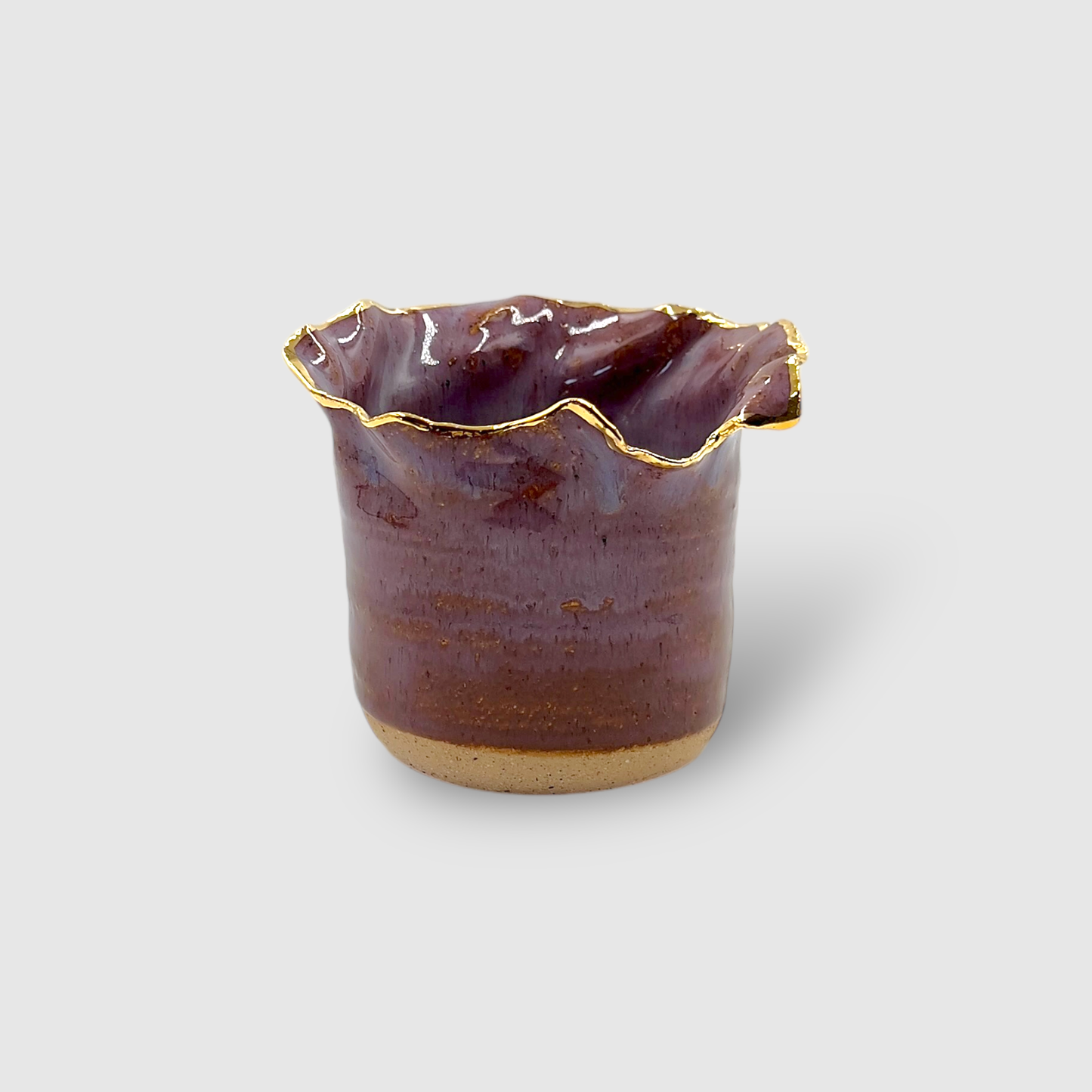 Aromatic Candle in Unique Handmade Gold & Purple Ceramic Holder - Large - CFPL03