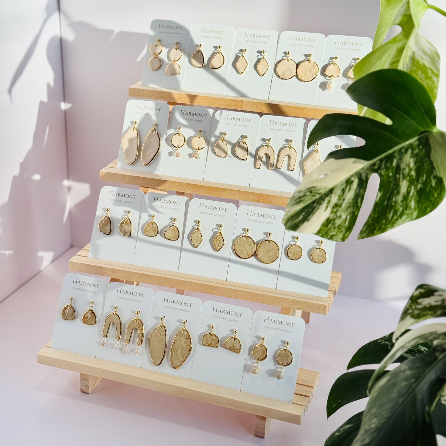 Handmade ceramic drop earrings with 24K gold accents, artisan jewellery crafted in Melbourne, Australia — lightweight, unique, and perfect as a gift for women.