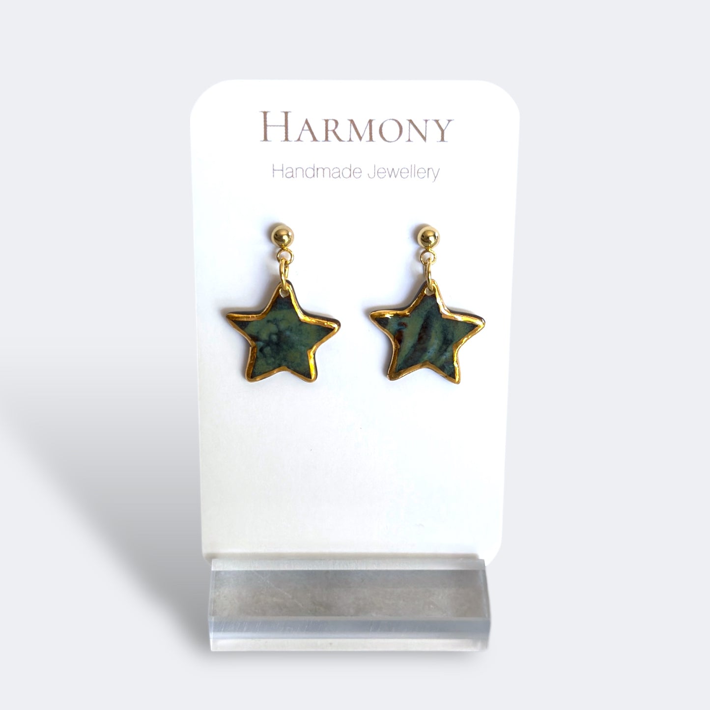 Midnight Teal Star Ceramic Drop Earrings