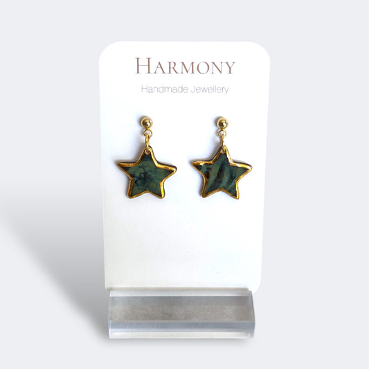 Midnight Teal Star Ceramic Drop Earrings