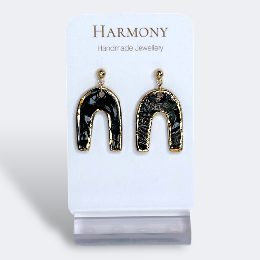 Midnight Teal horseshoe curve Ceramic Drop Earrings