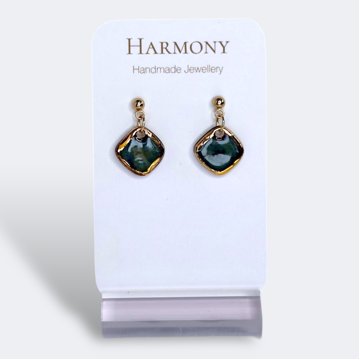 Midnight Teal mini Diamond Ceramic Drop Earrings