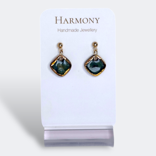 Midnight Teal mini Diamond Ceramic Drop Earrings