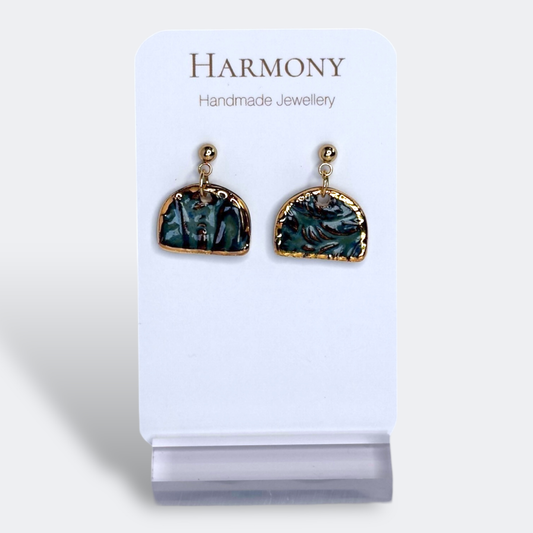 Midnight Teal Arc Ceramic Drop Earrings