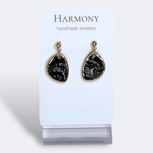 Midnight Teal Irregular Teardrop Ceramic Drop Earrings