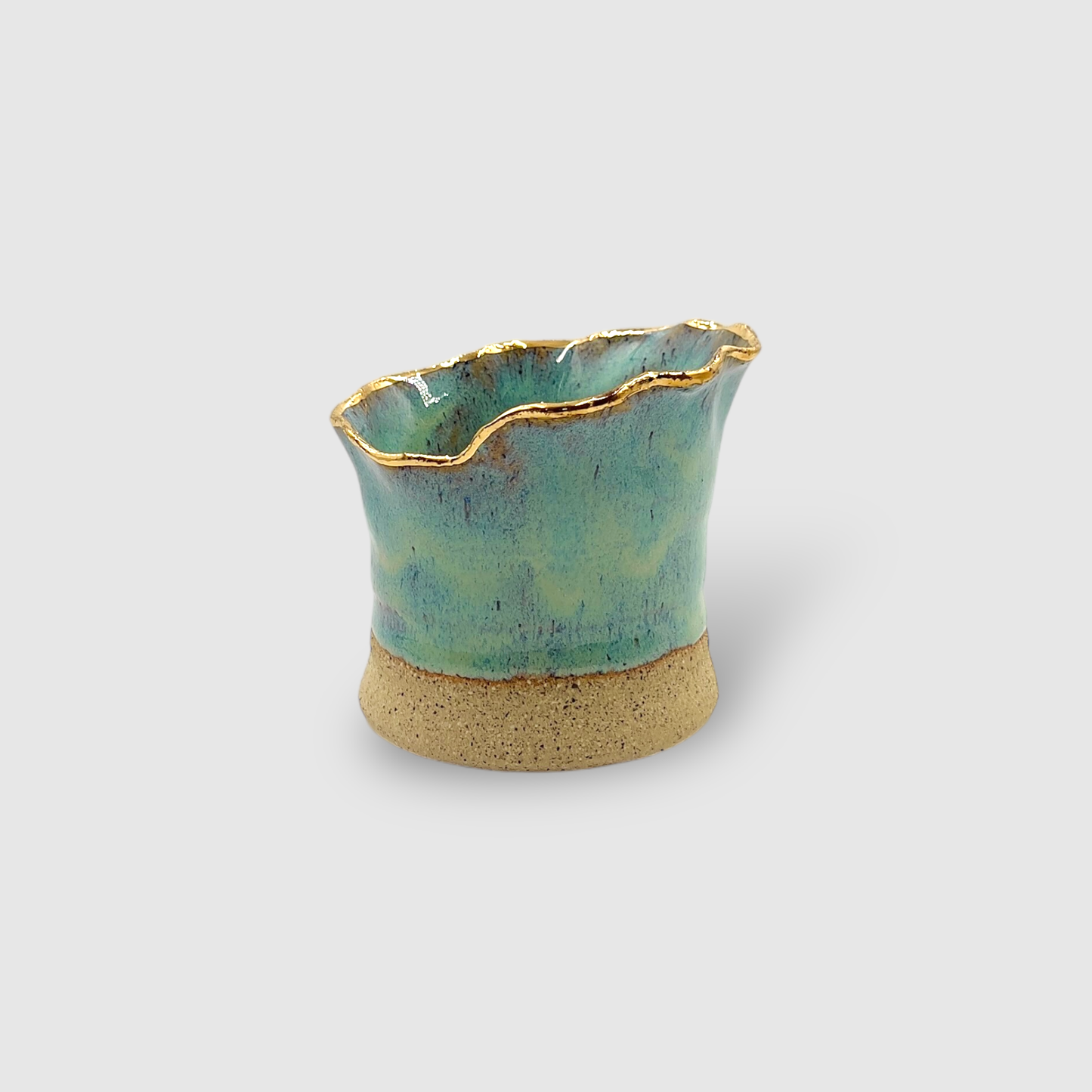 Aromatic Candle in Handmade Gold & Blue Ceramic Candle Holder Medium - CFBL03