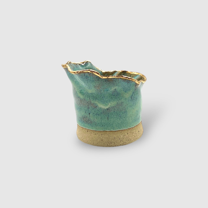 Aromatic Candle in Handmade Gold & Blue Ceramic Candle Holder Medium - CFBM03